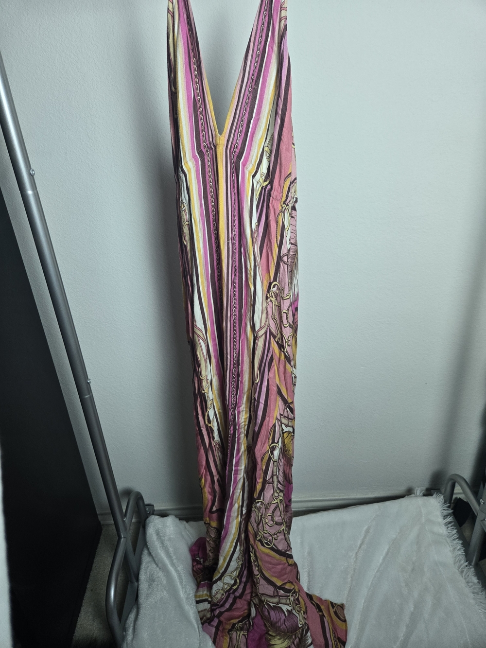 Hale Bob Pink Multicolor V-Neck Stripe & Chain Print Maxi Dress
